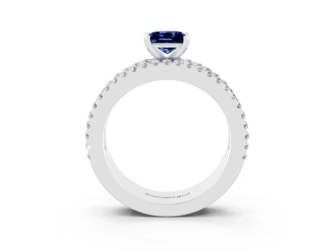 White gold Princess Cut Blue Sapphire Solitaire Ring with Pavé and Channel Set Band_15