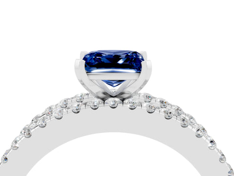 White gold Princess Cut Blue Sapphire Solitaire Ring with Pavé and Channel Set Band_16