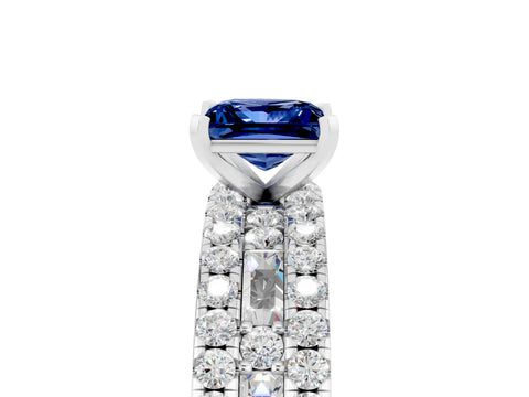 White gold Princess Cut Blue Sapphire Solitaire Ring with Pavé and Channel Set Band_17