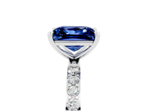 White gold Princess Cut Blue Sapphire Solitaire Ring with Pave Band and Four Prong Setting_29