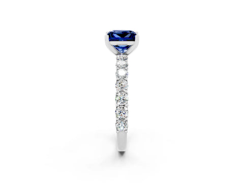 White gold Princess Cut Blue Sapphire Solitaire Ring with Shared Prong Pavé Band and Four-Prong Setting_2