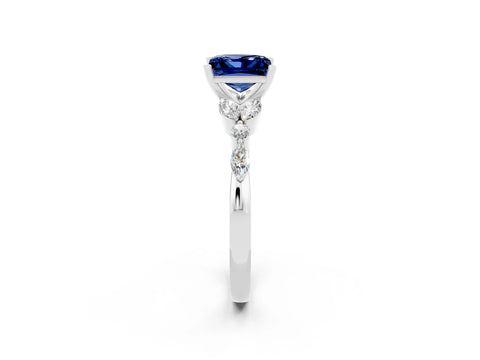 White gold Princess Cut Blue Sapphire Solitaire Ring with Side Stones and Four-Prong Setting_14