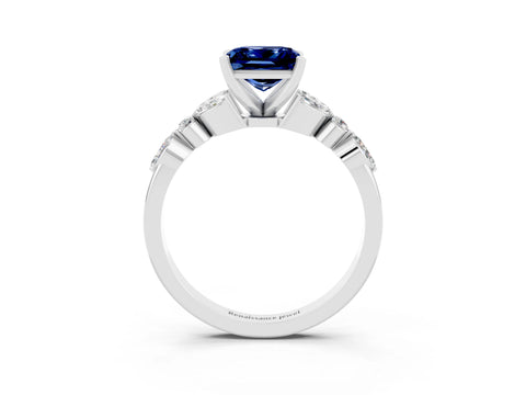 White gold Princess Cut Blue Sapphire Solitaire Ring with Side Stones and Four-Prong Setting_15