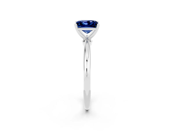 Platinum Princess Cut Blue Sapphire Solitaire Ring with Six-Prong Setting and Classic Band