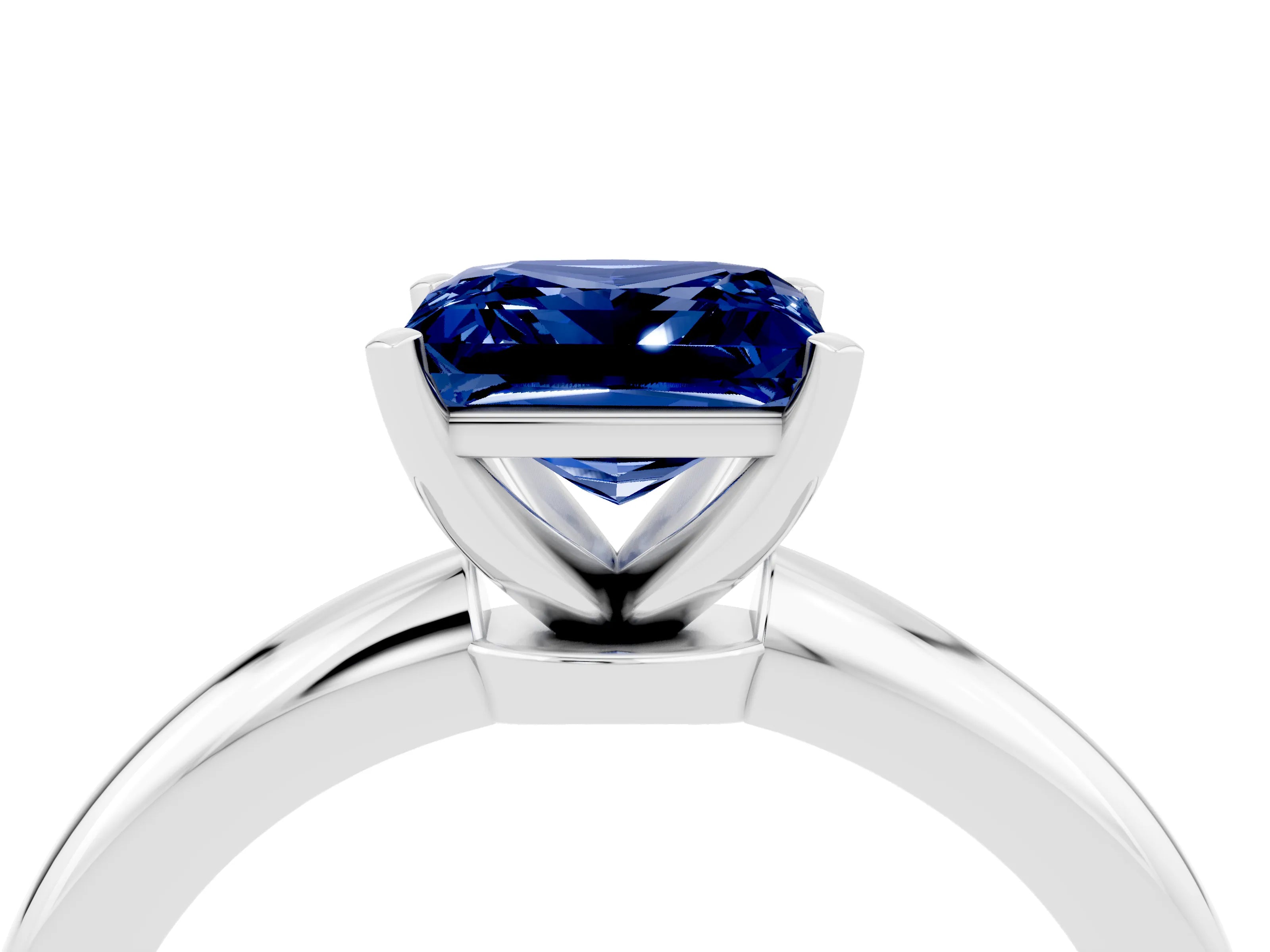 White gold Princess Cut Blue Sapphire Solitaire Ring with Six-Prong Setting and Classic Band_16