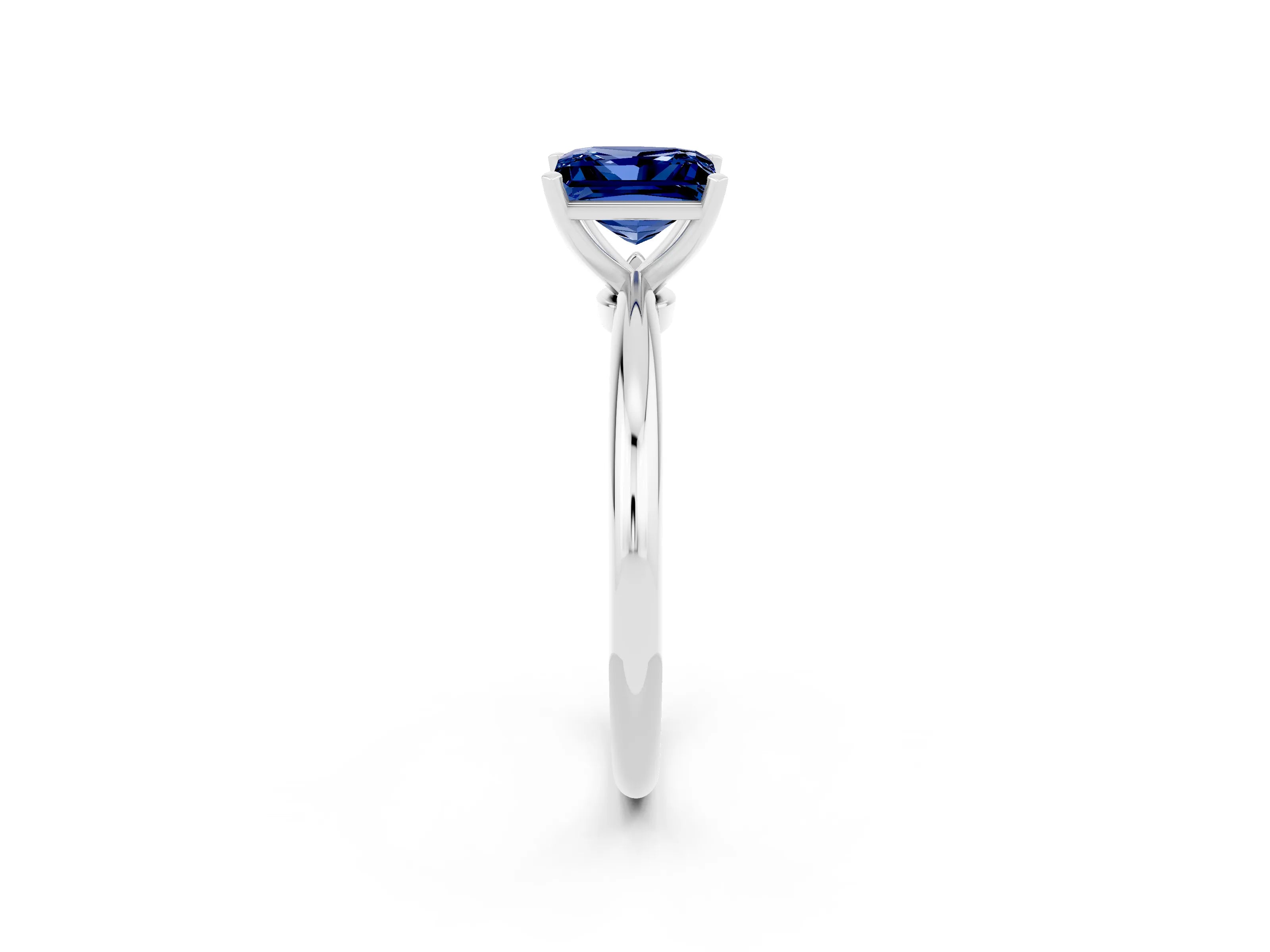 White gold Princess Cut Blue Sapphire Solitaire Ring with Six-Prong Setting and Classic Band_26