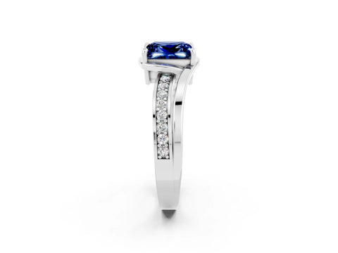 White gold Princess Cut Blue Sapphire Solitaire Ring with Split Shank and Prong Setting_2