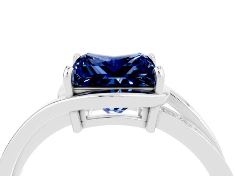 White gold Princess Cut Blue Sapphire Solitaire Ring with Split Shank and Prong Setting_4