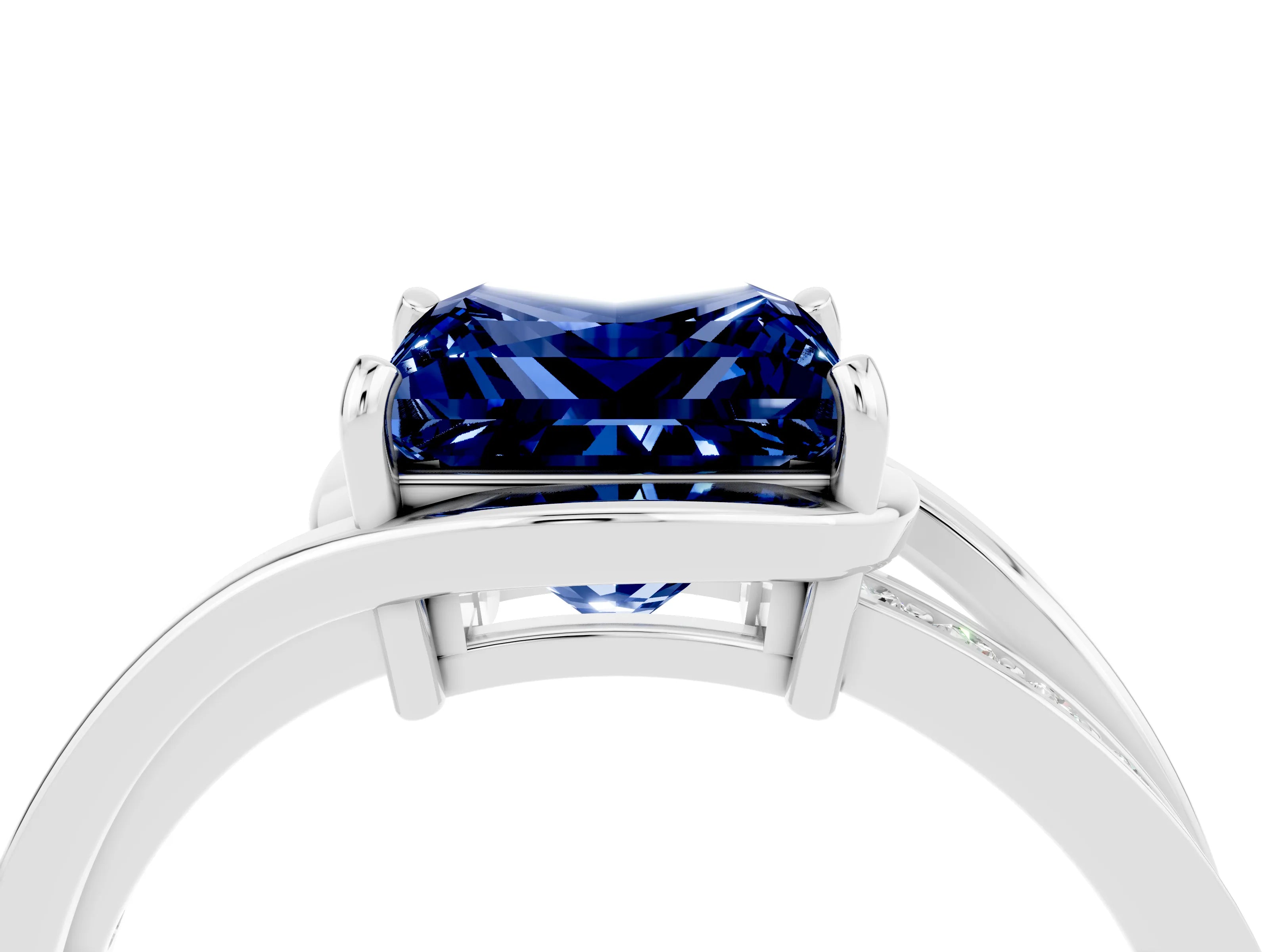 White gold Princess Cut Blue Sapphire Solitaire Ring with Split Shank and Prong Setting_4