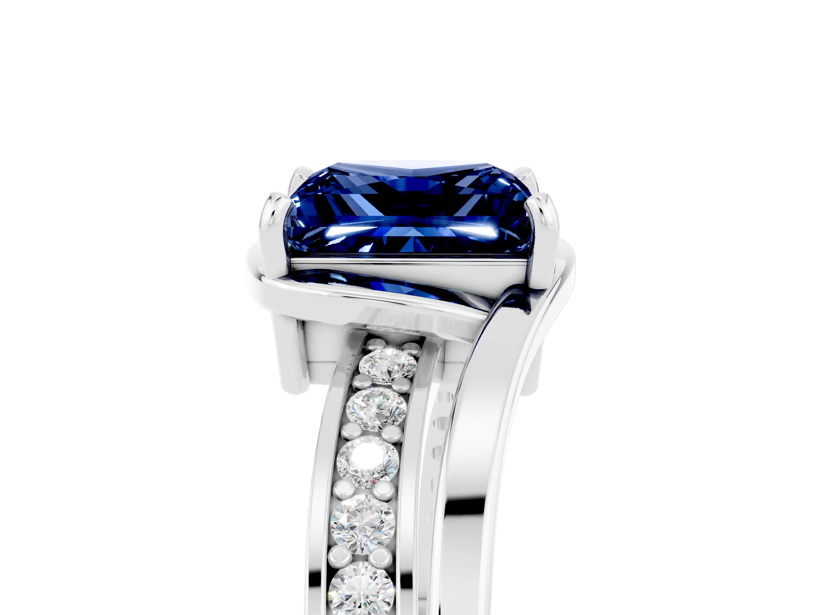 White gold Princess Cut Blue Sapphire Solitaire Ring with Split Shank and Prong Setting_5