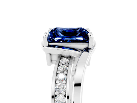 White gold Princess Cut Blue Sapphire Solitaire Ring with Split Shank and Prong Setting_5