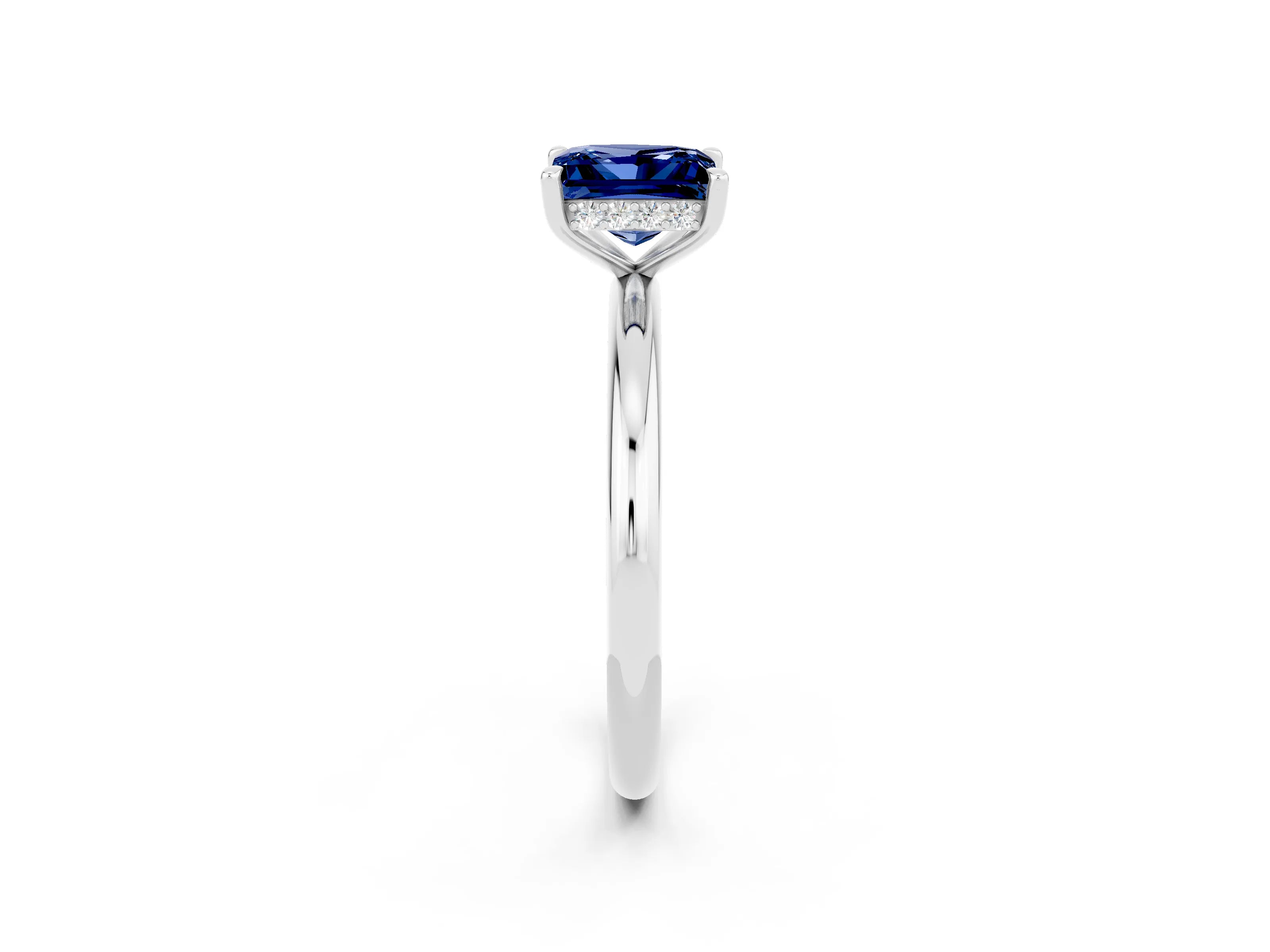 White gold Princess Cut Blue Sapphire Solitaire Ring with Thin Band and Four-Prong Setting_2