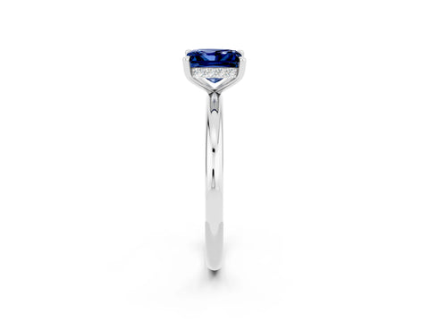 White gold Princess Cut Blue Sapphire Solitaire Ring with Thin Band and Four-Prong Setting_2