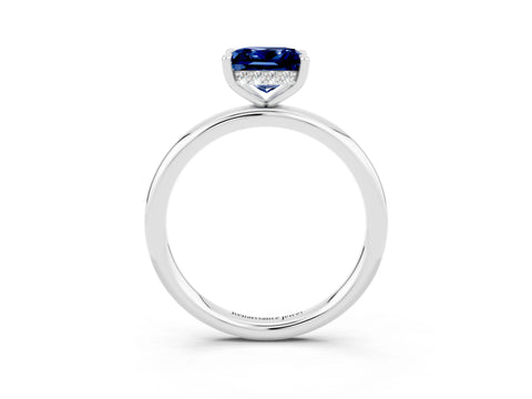 White gold Princess Cut Blue Sapphire Solitaire Ring with Thin Band and Four-Prong Setting_3