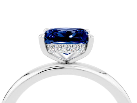 White gold Princess Cut Blue Sapphire Solitaire Ring with Thin Band and Four-Prong Setting_4