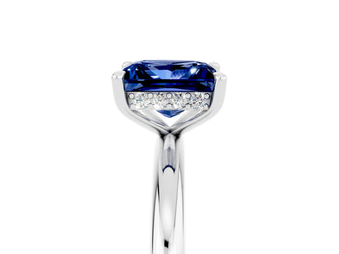White gold Princess Cut Blue Sapphire Solitaire Ring with Thin Band and Four-Prong Setting_5