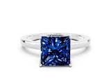 White gold Princess Cut Blue Sapphire Solitaire Ring with Thin Band and Prong Setting_12