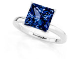 White gold Princess Cut Blue Sapphire Solitaire Ring with Thin Band and Prong Setting_13