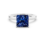 White gold Princess Cut Blue Sapphire Solitaire Ring with Thin Band and Prong Setting_36