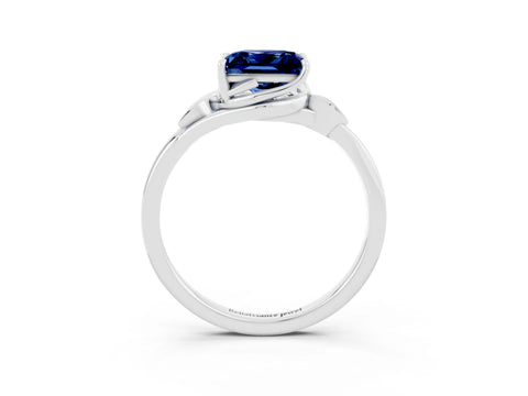 White gold Princess Cut Blue Sapphire Solitaire Ring with Twist Band and Four-Prong Setting_39