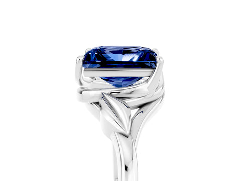 White gold Princess Cut Blue Sapphire Solitaire Ring with Twist Band and Four-Prong Setting_41