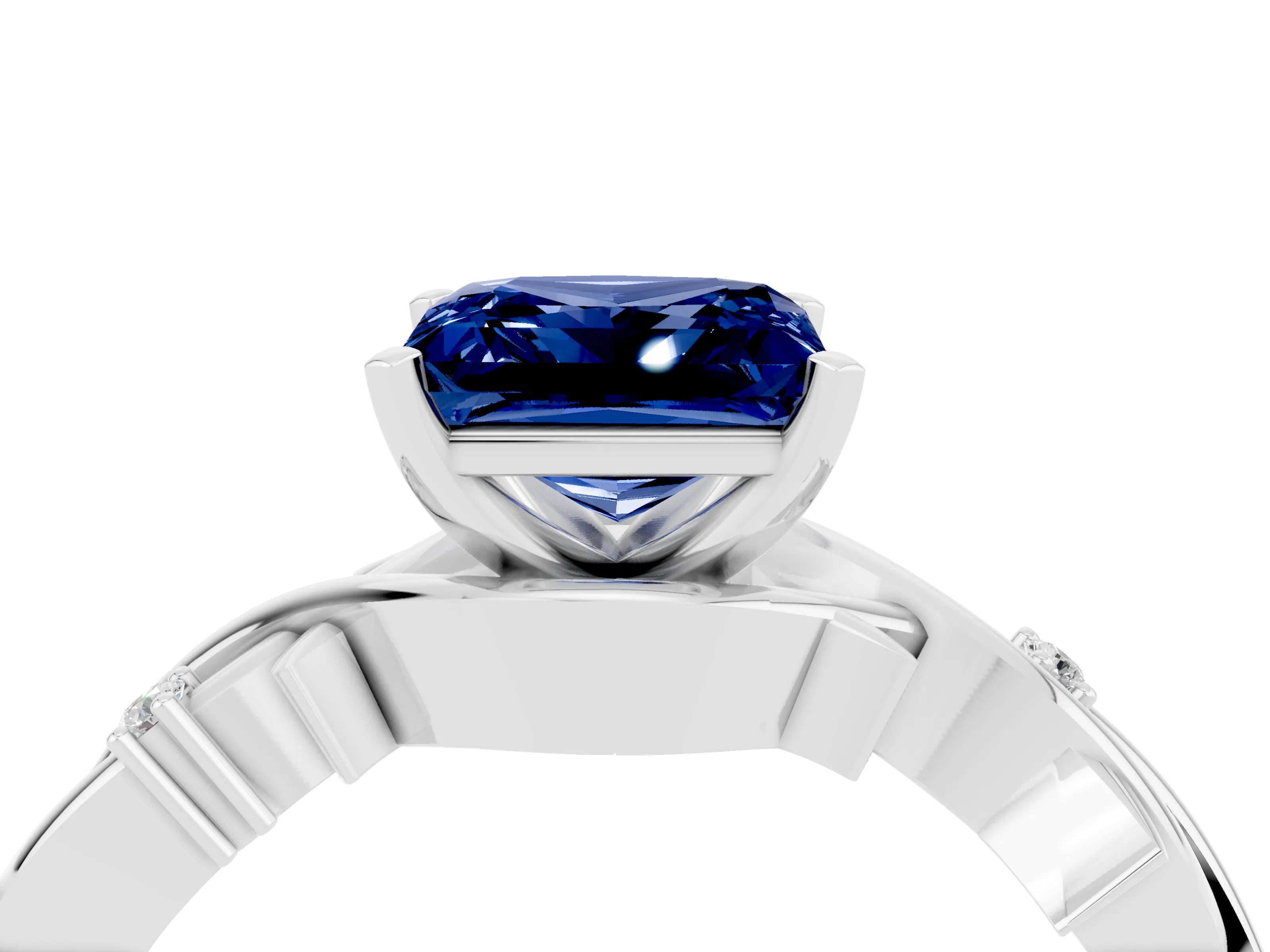 White gold Princess Cut Blue Sapphire Solitaire Ring with Twisted Band and Prong Setting_16