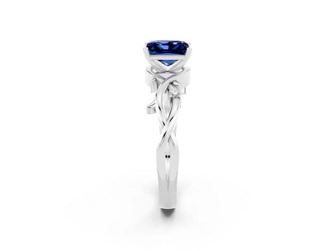 White gold Princess Cut Blue Sapphire Solitaire Ring with Twisted Band and Prong Setting_2