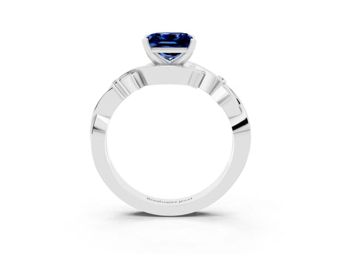 White gold Princess Cut Blue Sapphire Solitaire Ring with Twisted Band and Prong Setting_3