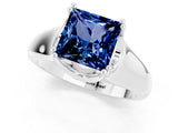 White gold Princess Cut Blue Sapphire Solitaire Ring with Wide Band and Prong Setting_1
