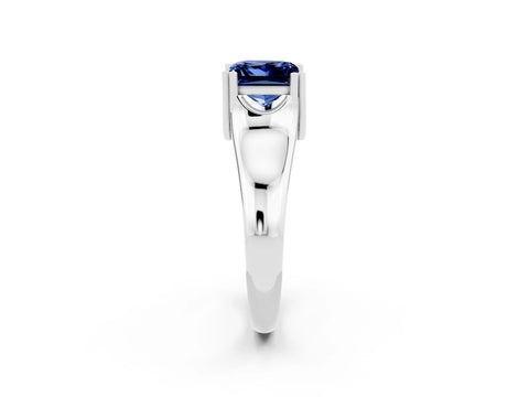 White gold Princess Cut Blue Sapphire Solitaire Ring with Wide Band and Prong Setting_2