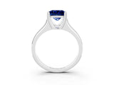 White gold Princess Cut Blue Sapphire Solitaire Ring with Wide Band and Prong Setting_3