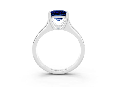 White gold Princess Cut Blue Sapphire Solitaire Ring with Wide Band and Prong Setting_3