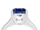 White gold Princess Cut Blue Sapphire Solitaire Ring with Wide Band and Prong Setting_4