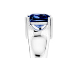 White gold Princess Cut Blue Sapphire Solitaire Ring with Wide Band and Prong Setting_5