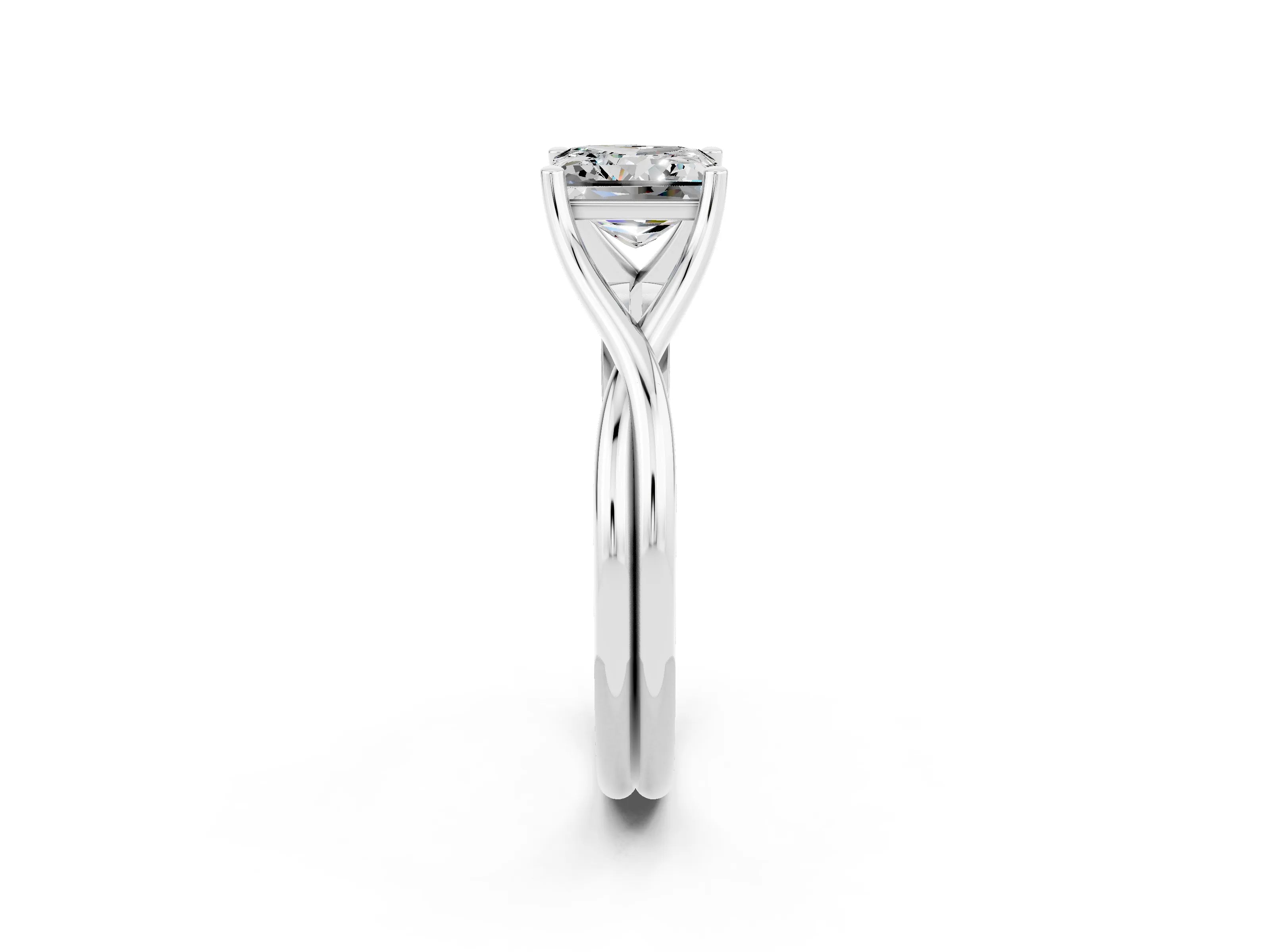 White gold Princess Cut Blue Sapphire   Solitaire Twist Band Prong Setting Ring_14