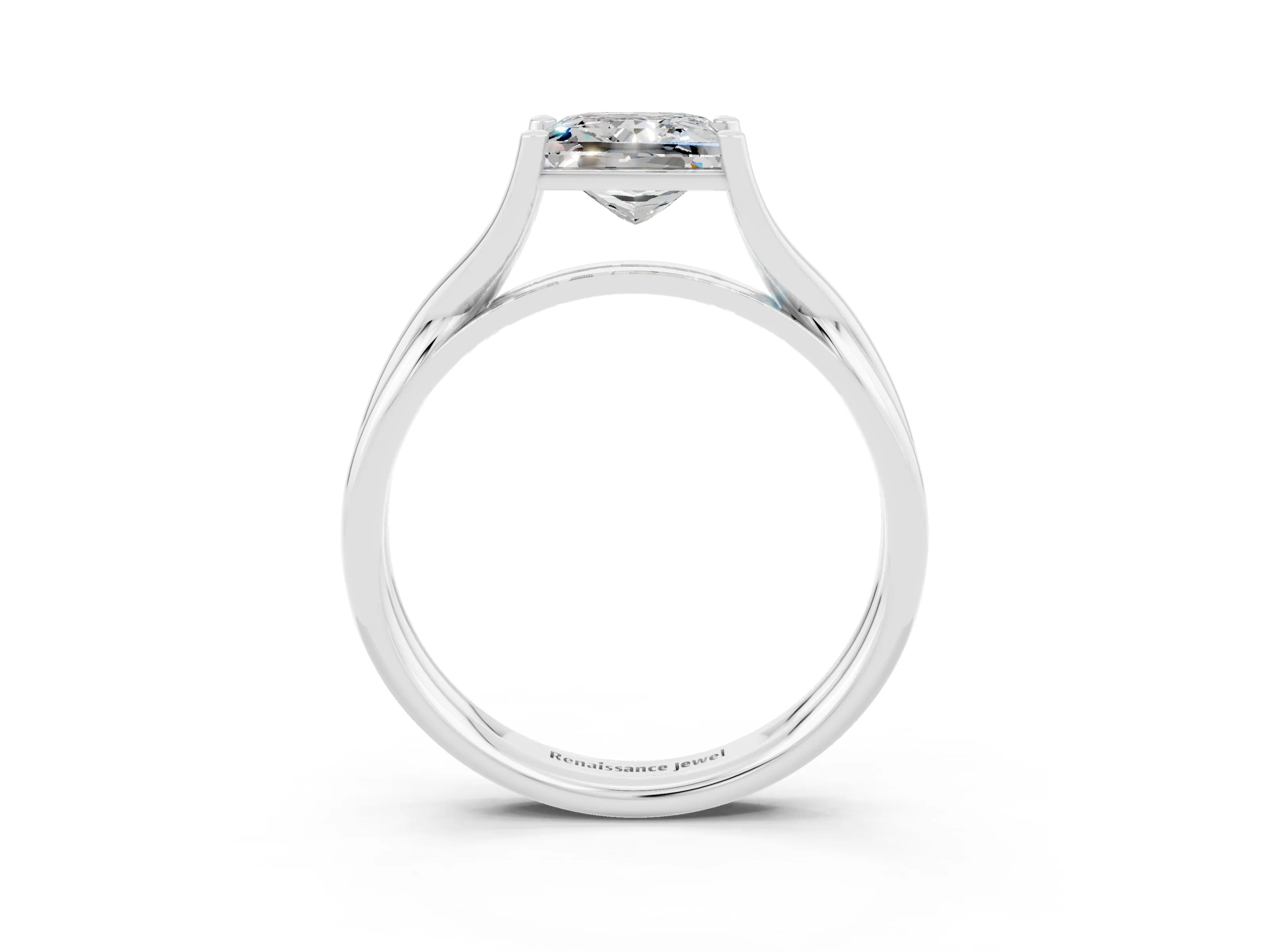 White gold Princess Cut Blue Sapphire   Solitaire Twist Band Prong Setting Ring_15