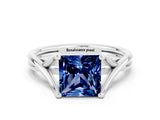 White gold Princess Cut Blue Sapphire Solitaire Twist Band Prong Setting Ring_54