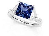 White gold Princess Cut Blue Sapphire Solitaire Twist Band Prong Setting Ring_55