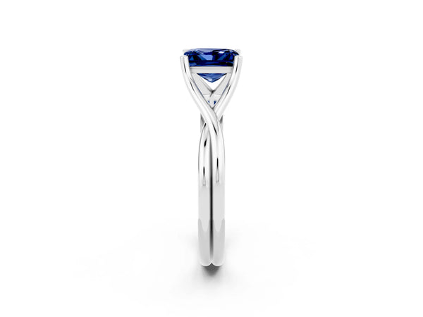 Silver Princess Cut Blue Sapphire Solitaire Twist Band Prong Setting Ring