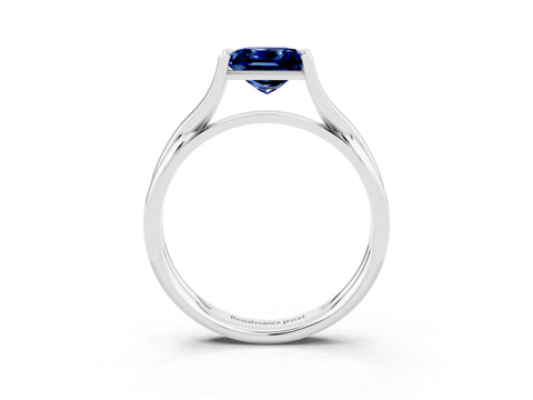 White gold Princess Cut Blue Sapphire Solitaire Twist Band Prong Setting Ring_57