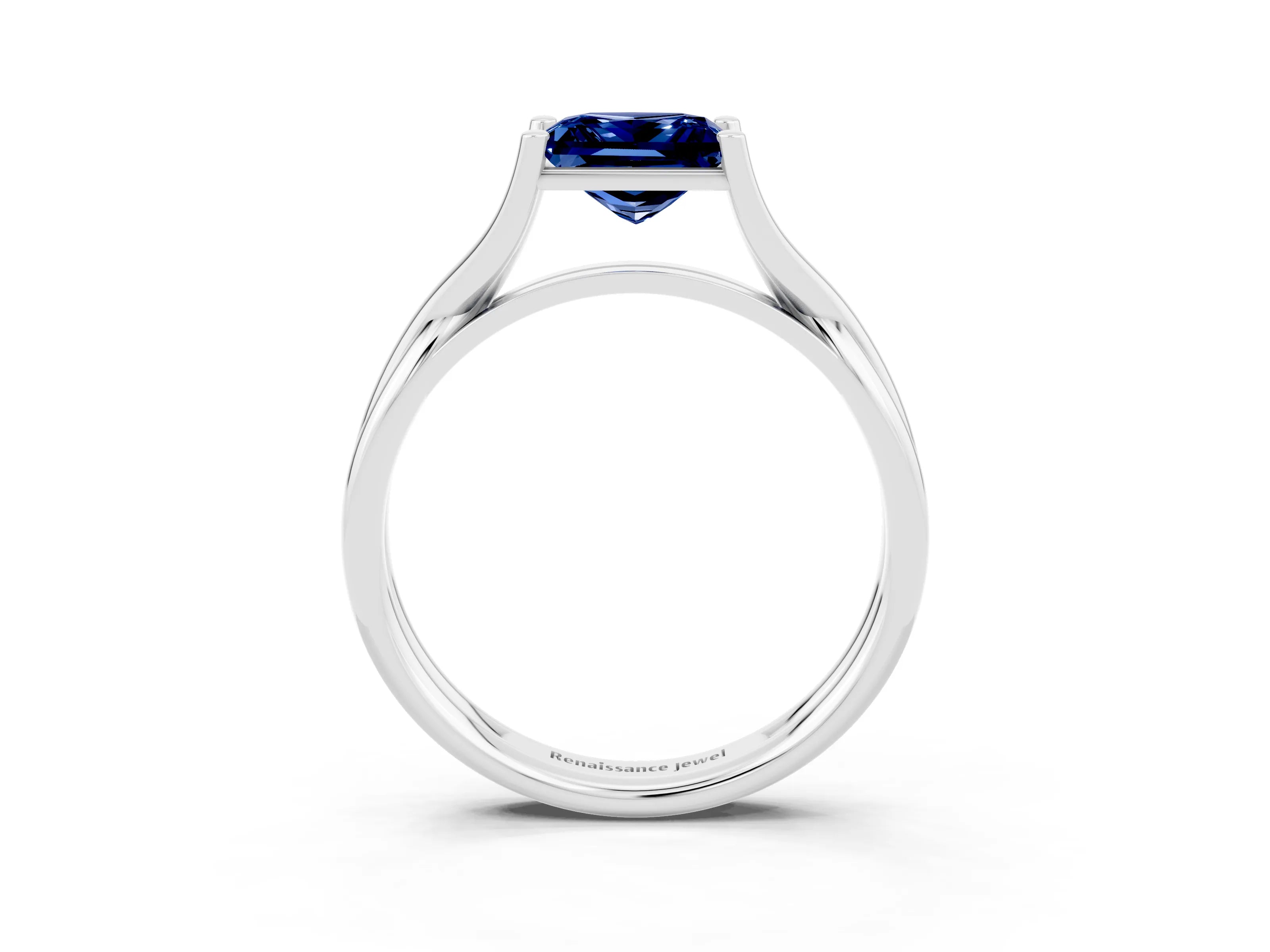 White gold Princess Cut Blue Sapphire Solitaire Twist Band Prong Setting Ring_61