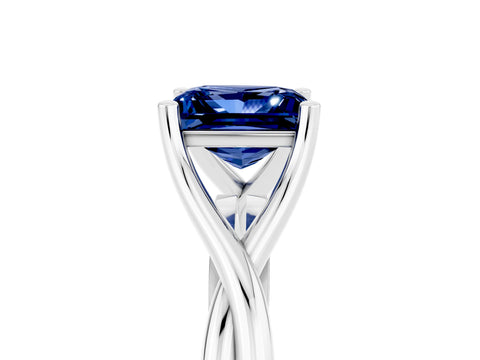White gold Princess Cut Blue Sapphire Solitaire Twist Band Prong Setting Ring_63