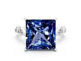 White gold Princess Cut Blue Sapphire Solitaire Twisted Band with Round  Accents and Prong Setting_12