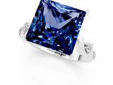 White gold Princess Cut Blue Sapphire Solitaire Twisted Band with Round  Accents and Prong Setting_13