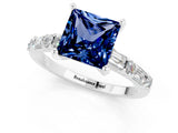 White gold Princess Cut Blue Sapphire Solitaire with Side Baguettes and Channel Set Band_1