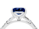 White gold Princess Cut Blue Sapphire Solitaire with Side Baguettes and Channel Set Band_4