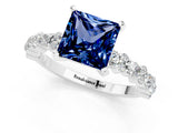 White gold Princess Cut Blue Sapphire Solitaire with Side Stones, Pave Band, Four-Prong Setting_37