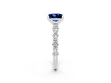 White gold Princess Cut Blue Sapphire Solitaire with Side Stones, Pave Band, Four-Prong Setting_38