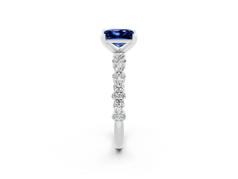 White gold Princess Cut Blue Sapphire Solitaire with Side Stones, Pave Band, Four-Prong Setting_38
