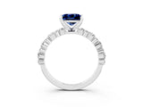White gold Princess Cut Blue Sapphire Solitaire with Side Stones, Pave Band, Four-Prong Setting_39